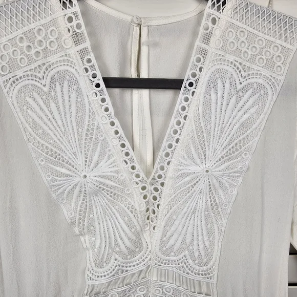 Maje Ravelle Lace-Inset Ceep V Neck Colorblock Mini Dress Ptp 17" Sz 3 UK / L US - Picture 13 of 16